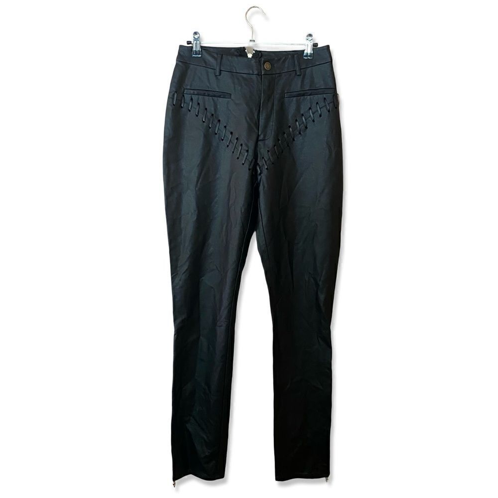 Miaou Jet Pant black faux leather stitched straight leg zippers FWRD $395 S - Picture 12 of 14